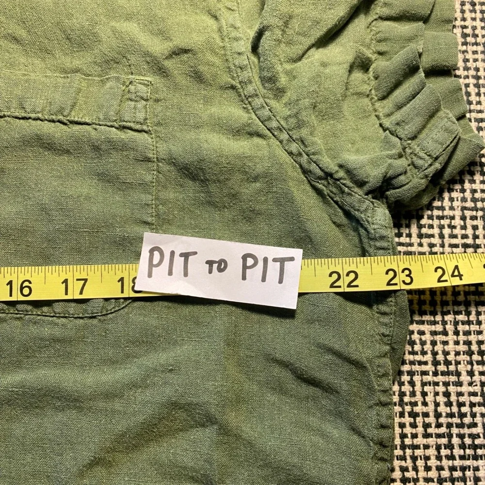J. Crew 100% Linen Shirt Gorpcore Coastal Casual Mens Large Olive Green pockets